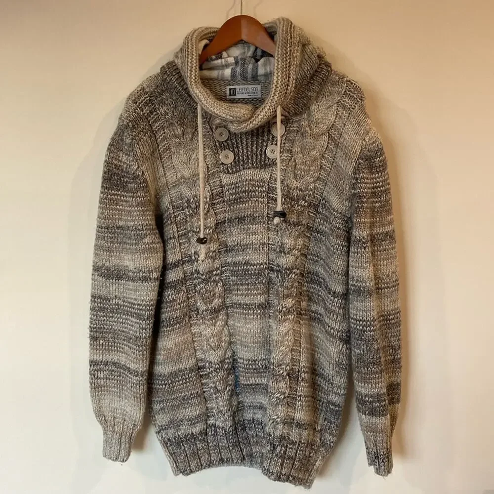 Leif Nelson Beige Tweed Knit Pullover Heavyweight Sweater Mens SZ XLFisherman